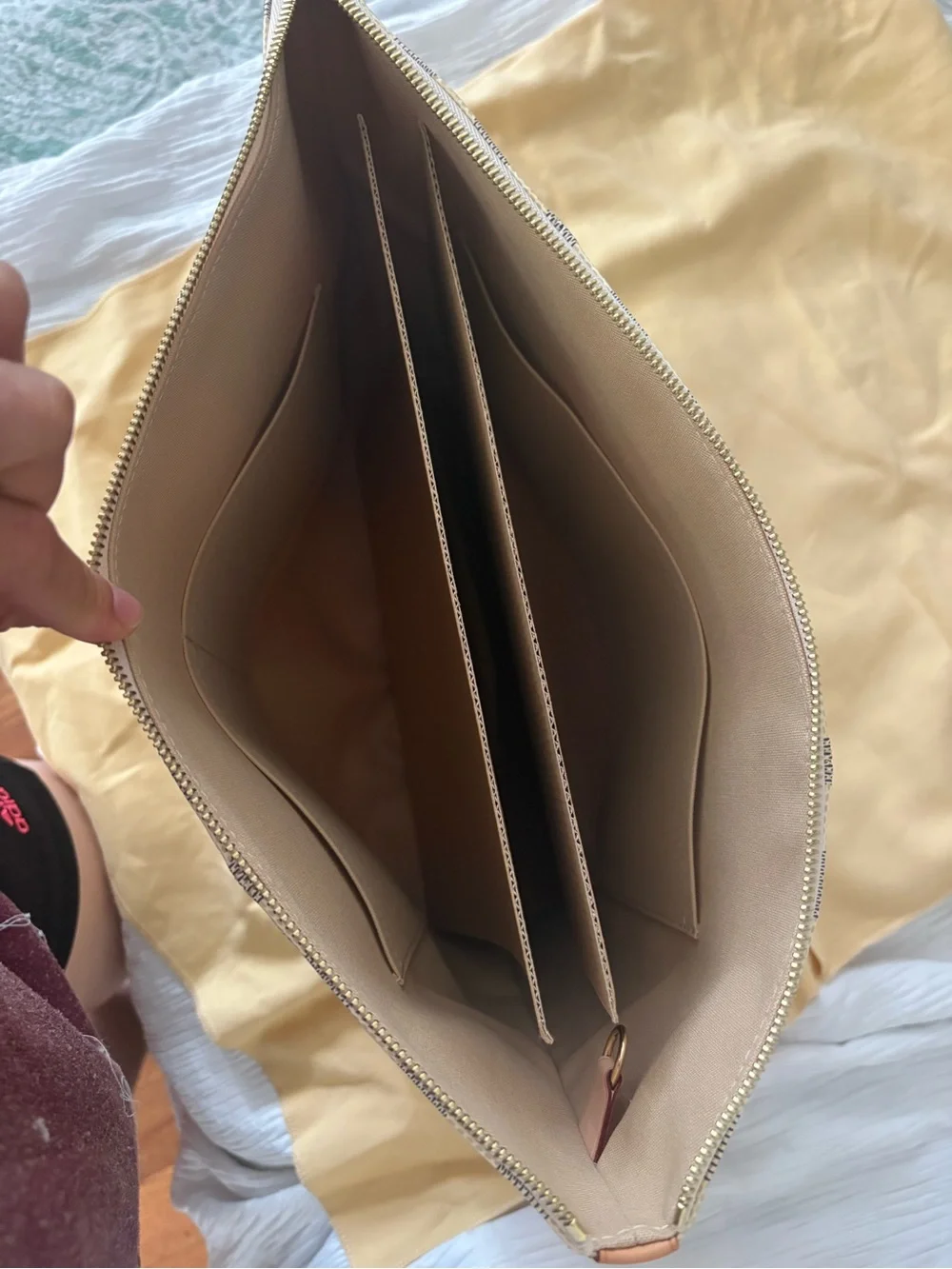 Louis Vuitton Damier Azur Checkered Tote with Tan Leather Handles